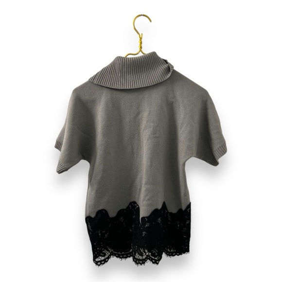 Ramy Brooke Grey Short Sleeve Turtleneck Lace Detail - Picture 2 of 3
